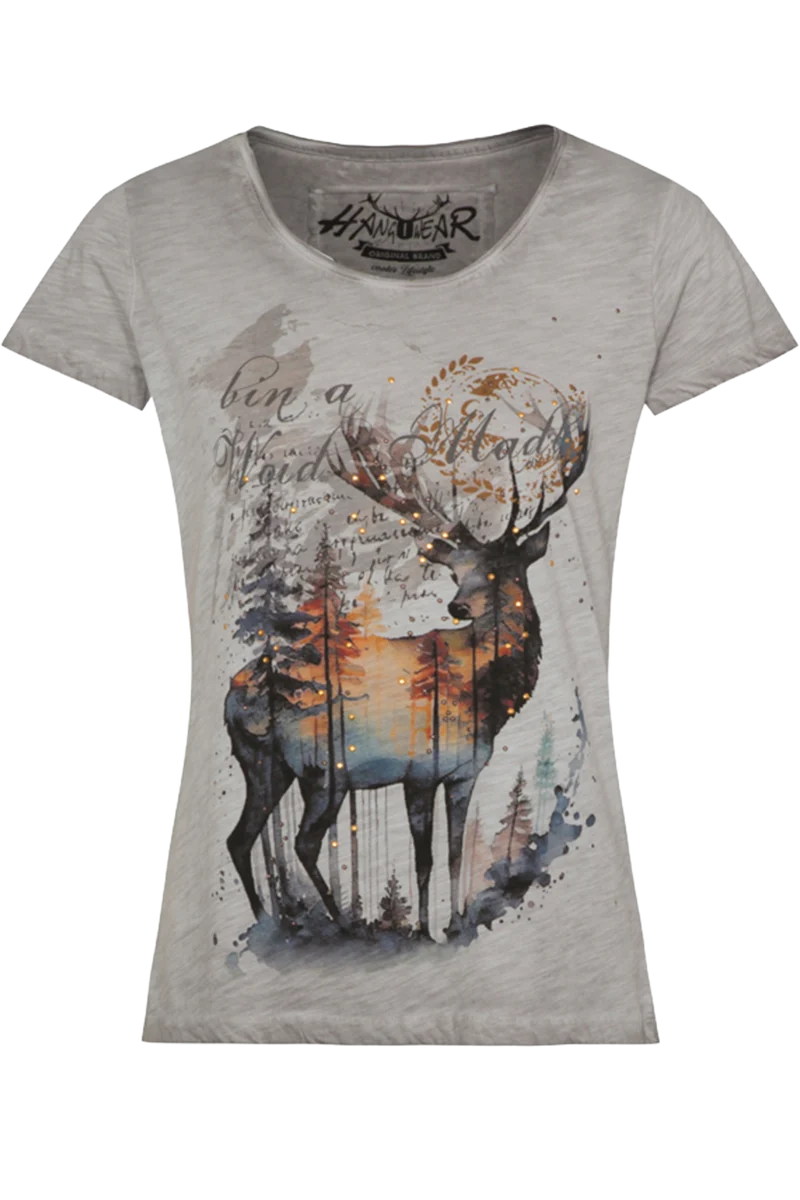 Damen Trachtenshirt mit Druck und Strassnieten