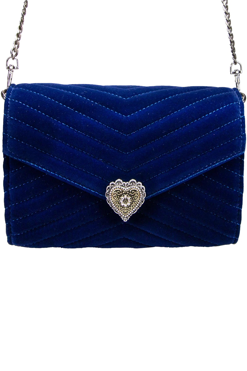 Damen Samtclutch mit Herz und Umhängekette - blau