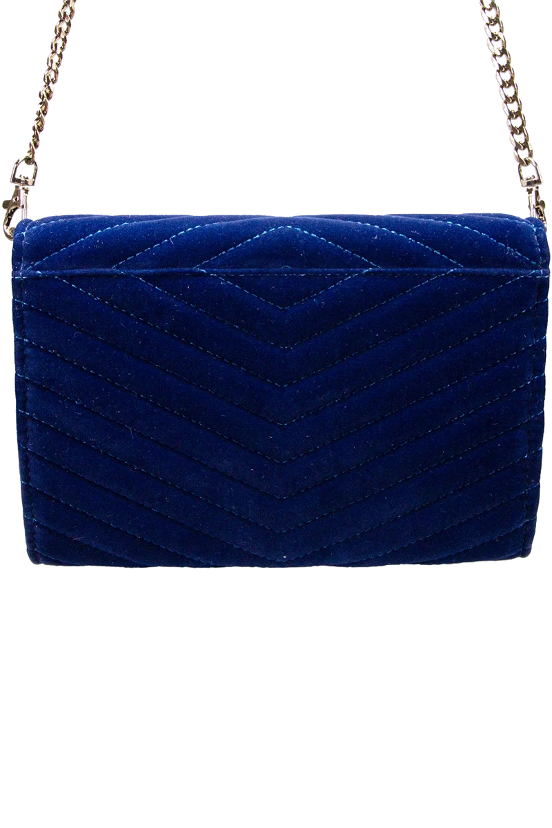 Damen Samtclutch mit Herz und Umhängekette - blau
