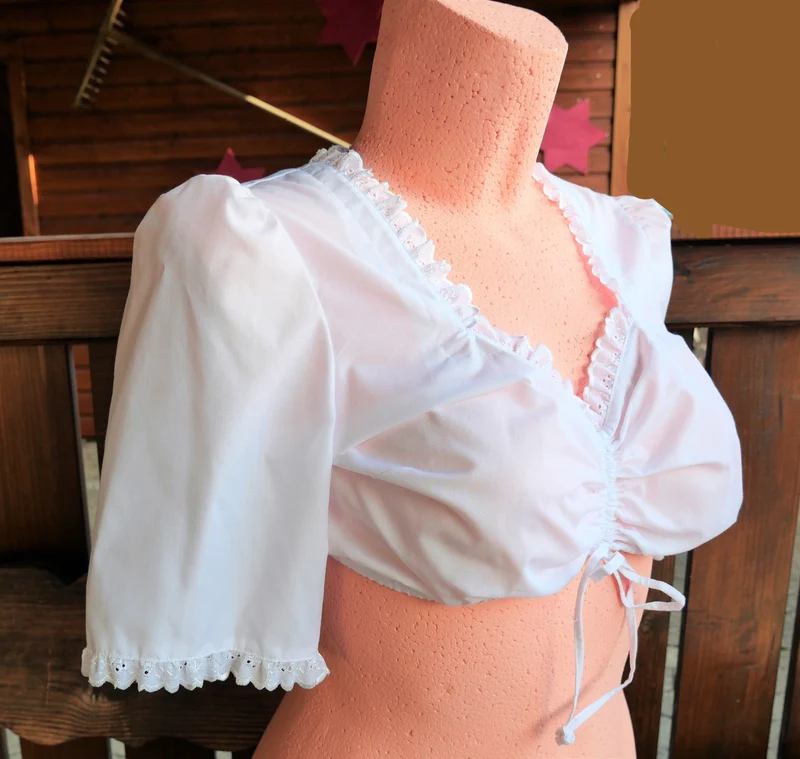 Dirndlbluse Rose Blusen, weiß, Zugband, halbarm