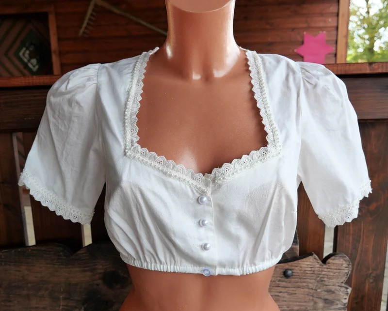 Dirndlbluse Krüger feelings, ecru, Perlen, kurzarm