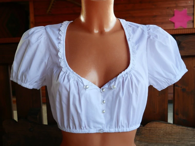 Dirndlbluse Krüger Madl, Blue Hearts, weiß, kurzarm, Gr. 38