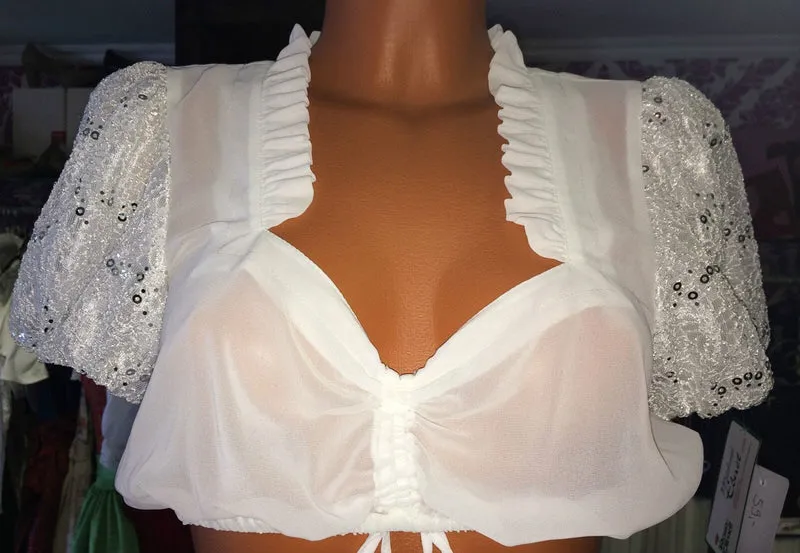 Dirndlbluse Rose Blusen, weiß, Pailletten, Zugband