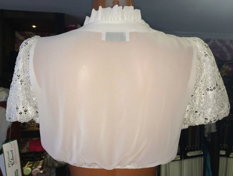 Dirndlbluse Rose Blusen, weiß, Pailletten, Zugband