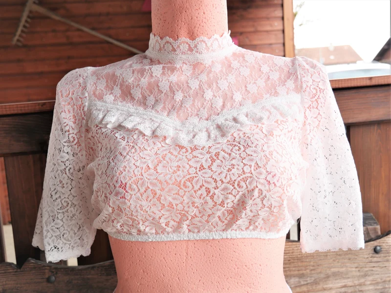 Dirndlbluse Krüger Collections, Ladina, ecru, hochgeschlossen
