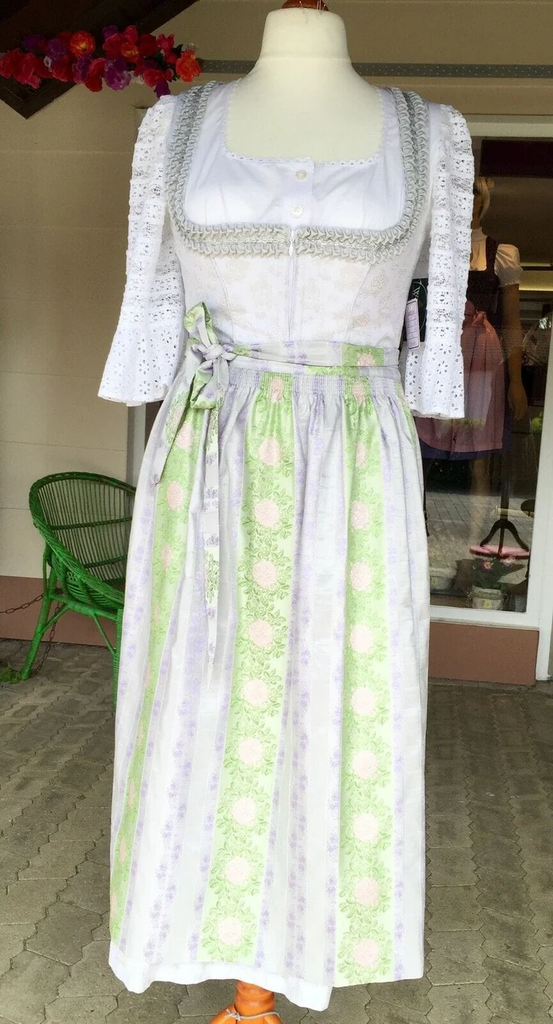 Dirndl Wenger weiß, silber, Brautdirndl, Maxi, 80 cm