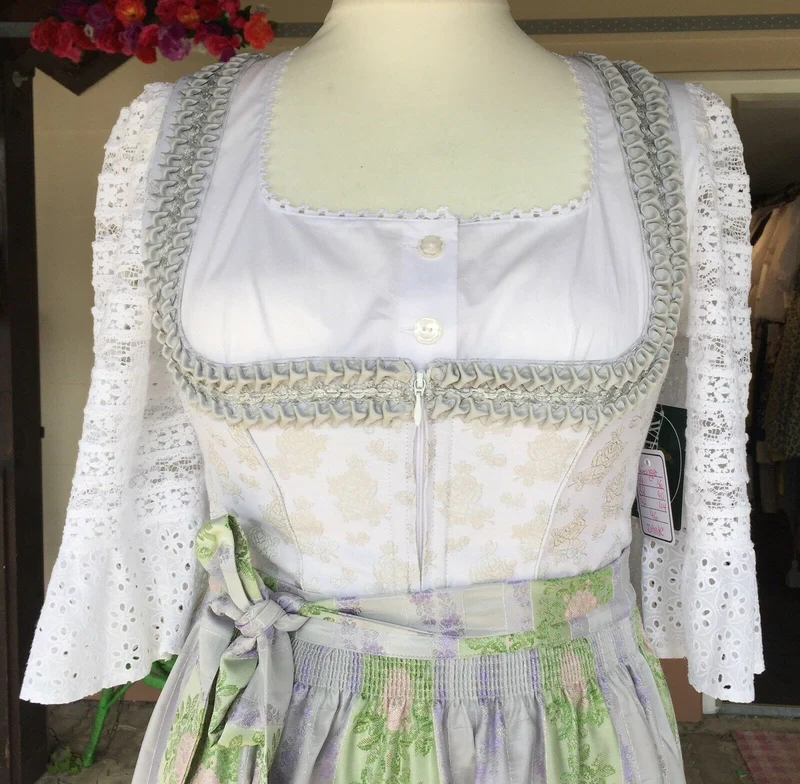 Dirndl Wenger weiß, silber, Brautdirndl, Maxi, 80 cm