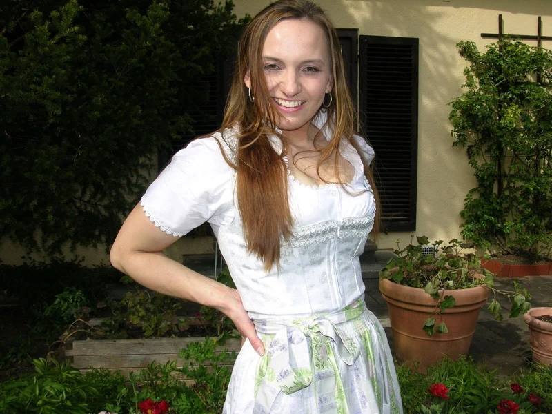 Dirndl Wenger weiß, silber, Brautdirndl, Maxi, 80 cm