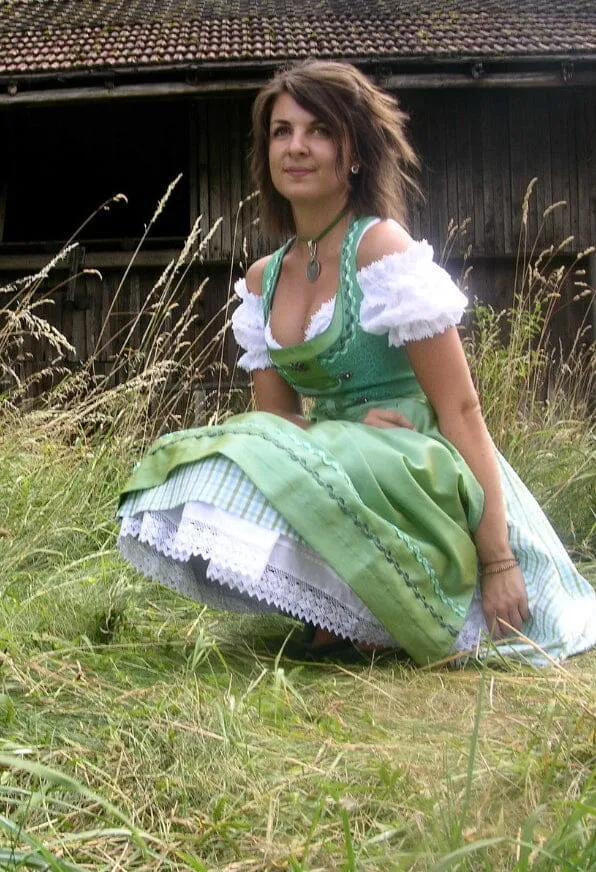 Dirndl Hammerschmid, Midi, grün/türkis kariert, 70 cm