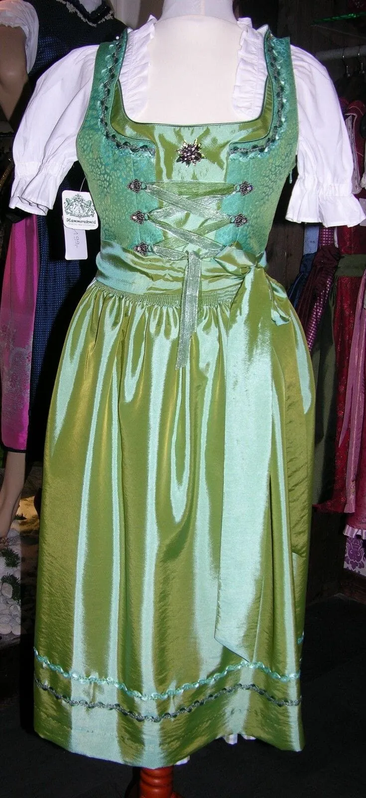 Dirndl Hammerschmid, Midi, grün/türkis kariert, 70 cm