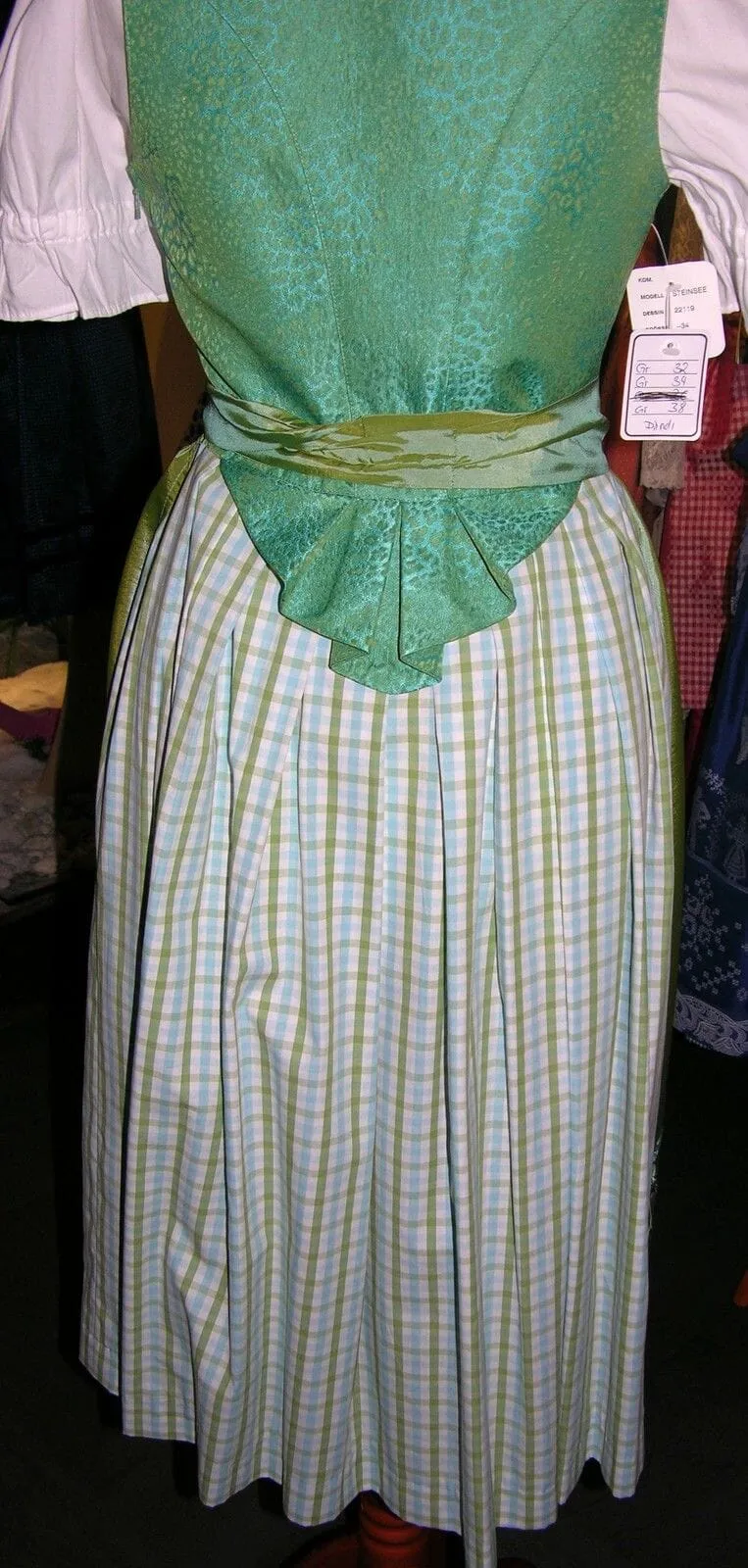 Dirndl Hammerschmid, Midi, grün/türkis kariert, 70 cm