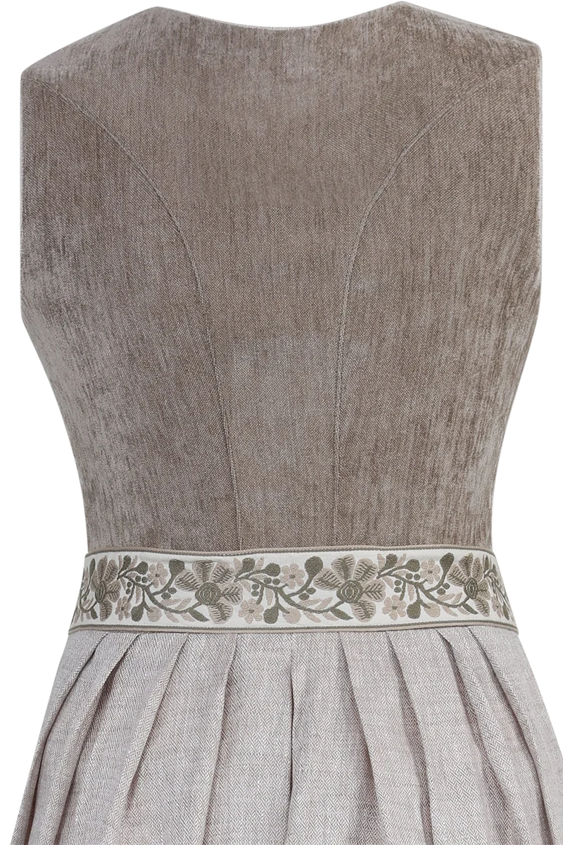 Samtdirndl in Midi-Länge mit leicht fallender Schürze - taupe