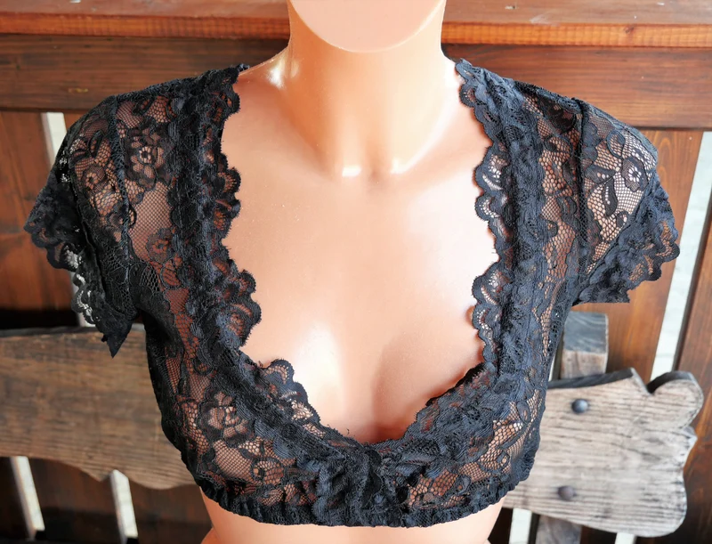 Dirndlbluse Krüger Madl, Carina, schwarz, kurzarm