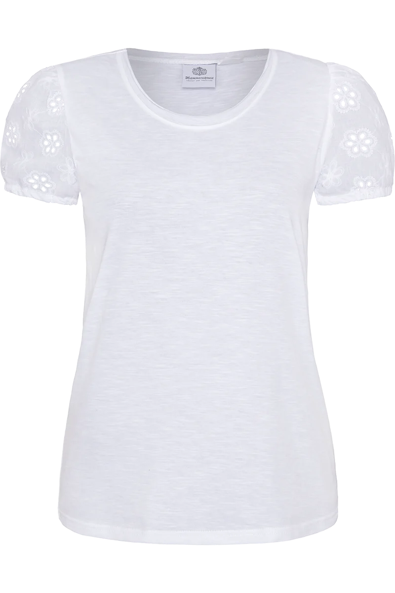 Damen Baumwollshirt mit Lochstickerei am Kurzarm