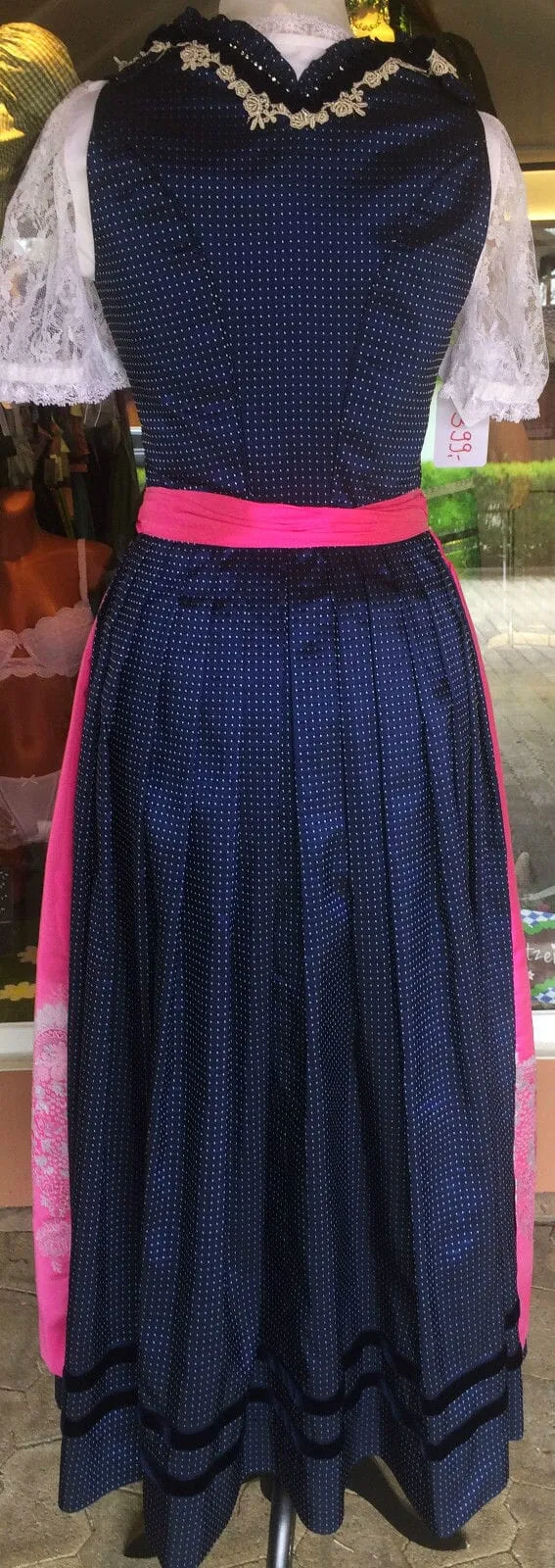Dirndl Krüger Manufaktur, Maxi 85 cm, blau, pink, Gr. 34