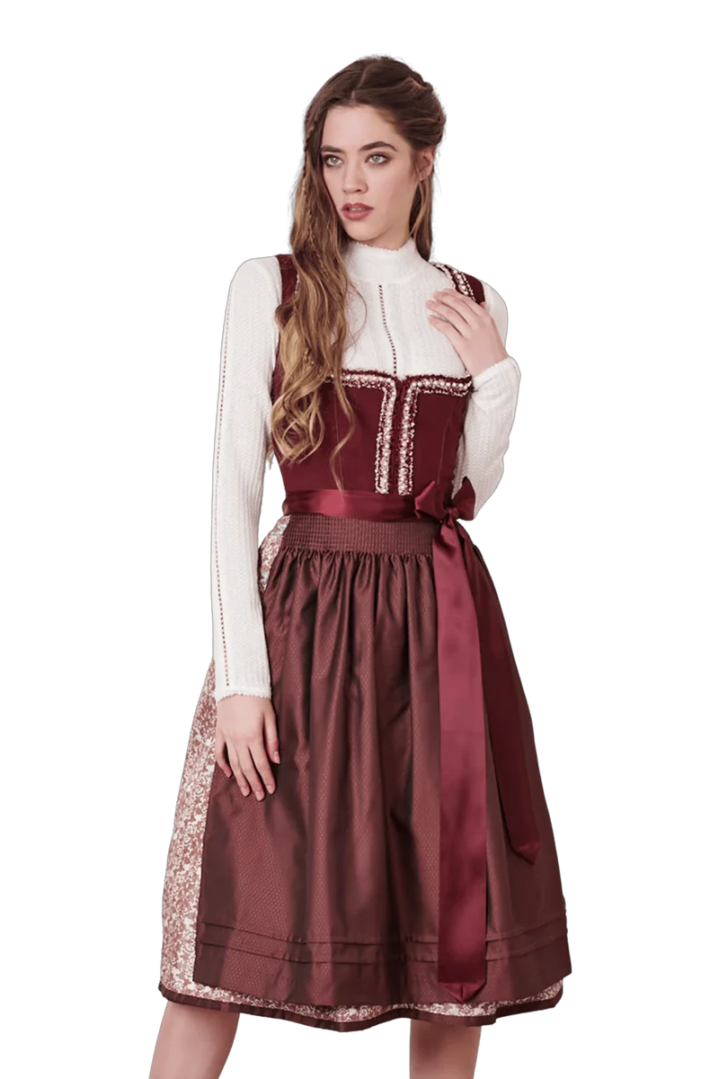 Dirndl Krüger Collection, Berna, Midi 70 cm, bordeaux, rot, Gr. 44