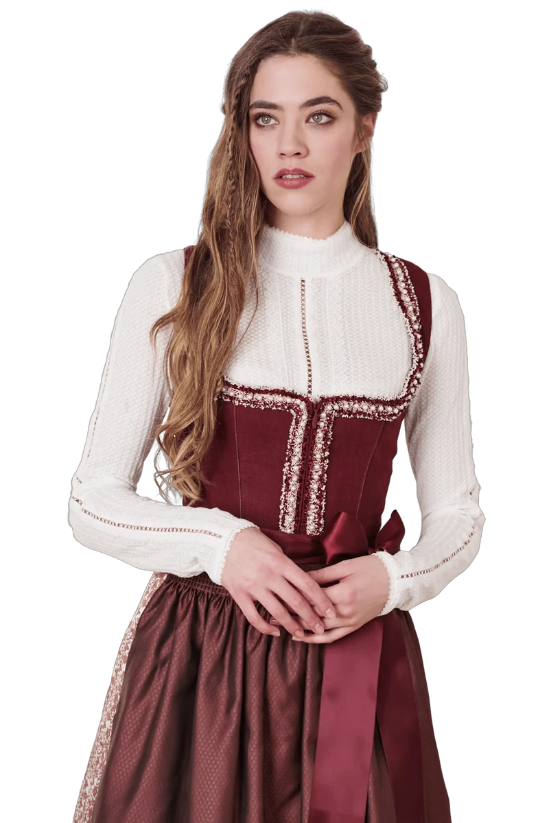 Dirndl Krüger Collection, Berna, Midi 70 cm, bordeaux, rot, Gr. 44