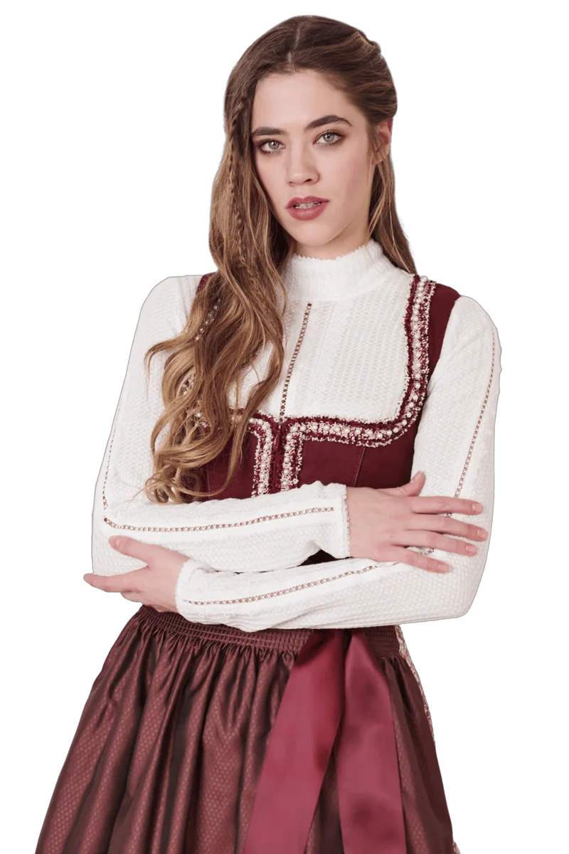Dirndl Krüger Collection, Berna, Midi 70 cm, bordeaux, rot, Gr. 44