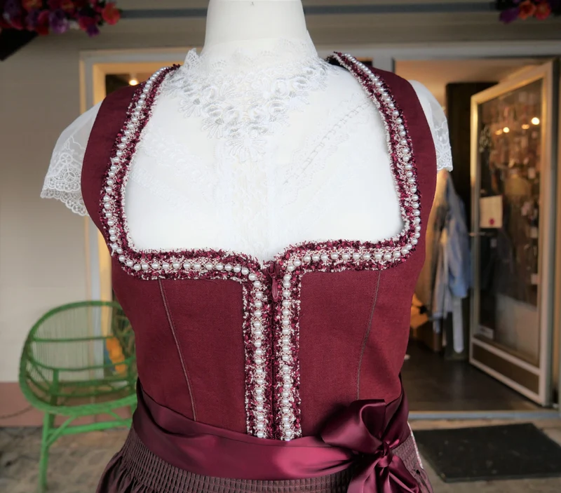Dirndl Krüger Collection, Berna, Midi 70 cm, bordeaux, rot, Gr. 44
