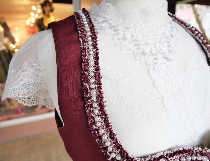 Dirndl Krüger Collection, Berna, Midi 70 cm, bordeaux, rot, Gr. 44