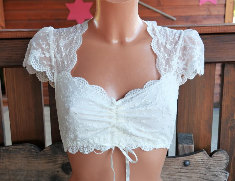 Dirndlbluse Nina von C., Nina, ecru, kurzarm, Zugband