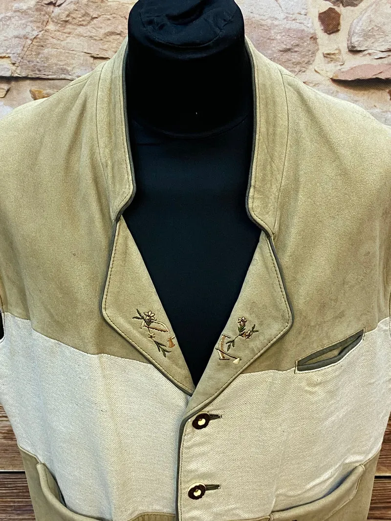Trachtenweste Leder beige creme bestickt Vintage