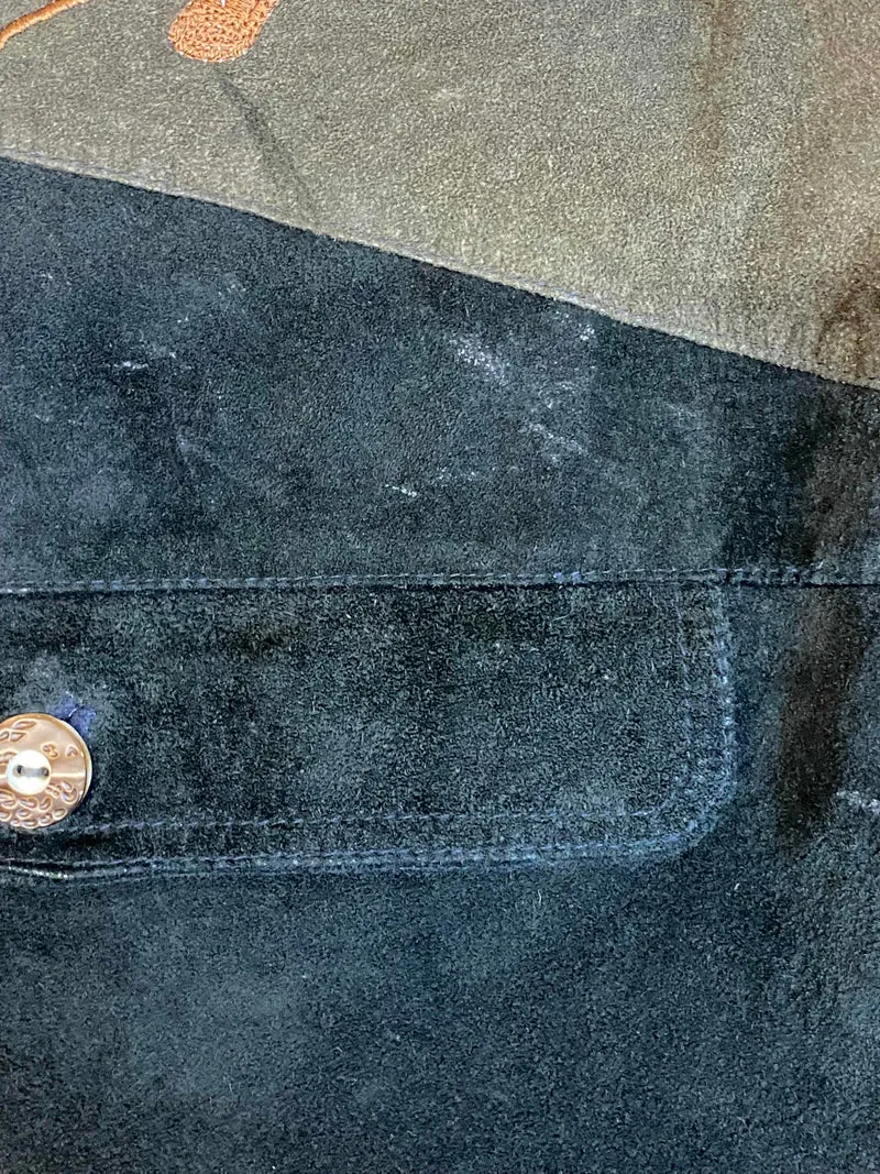 Trachtenweste Leder grün dunkelblau Vintage mit Stickerei Motiv