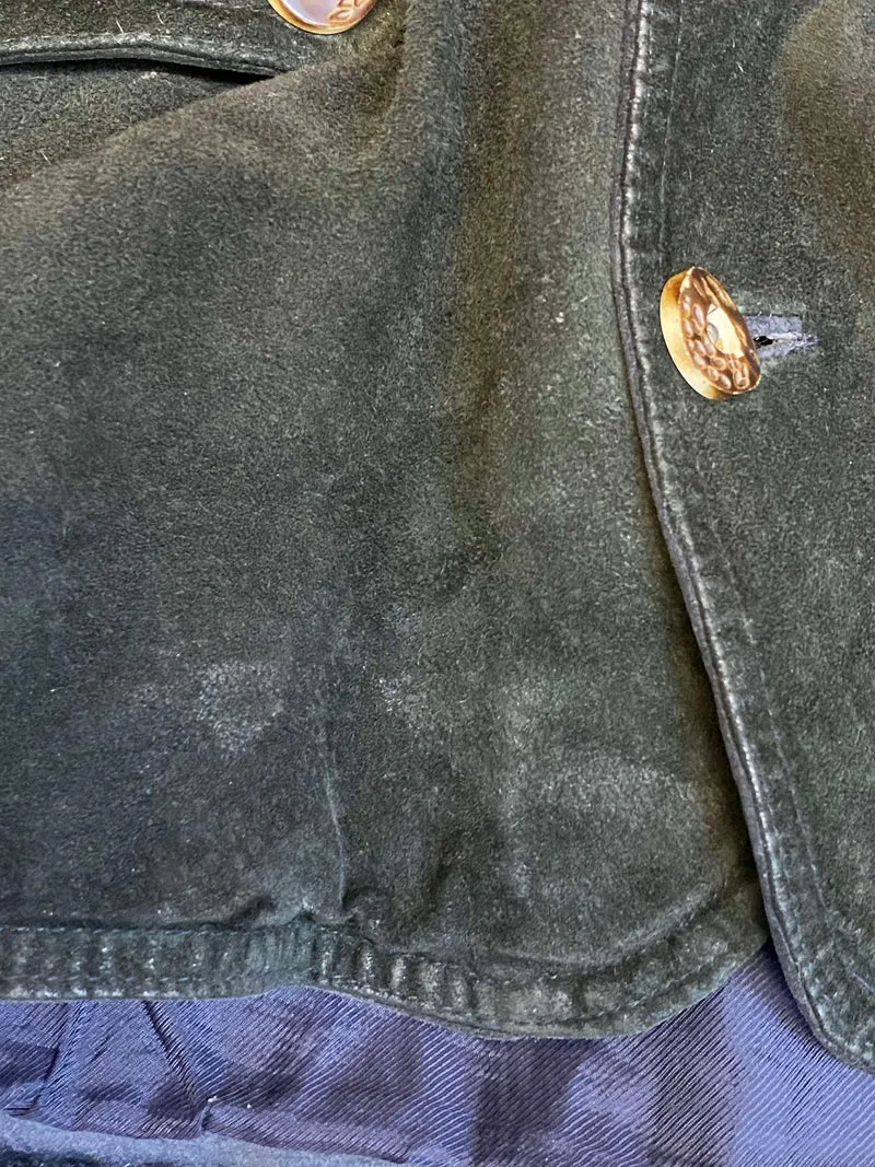 Trachtenweste Leder grün dunkelblau Vintage mit Stickerei Motiv