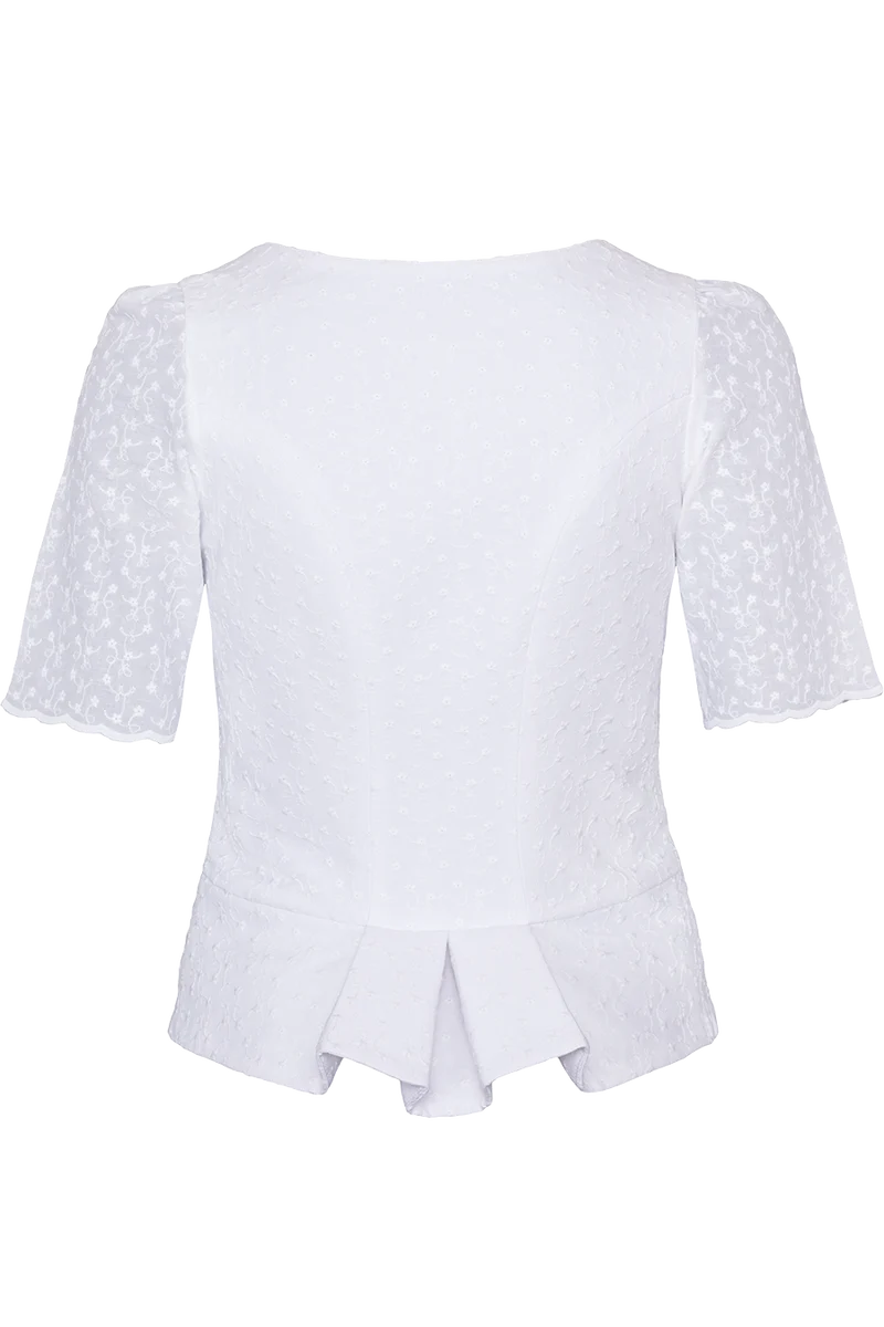 Damen Trachtenmiederbluse mit Arm und Blütenstickerei - weiß