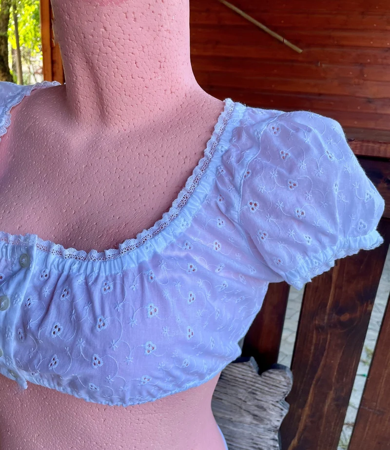 Dirndlbluse Julia Trentini, Lieselotte, weiß, Knöpfe, Lochmuster, Gr. 38