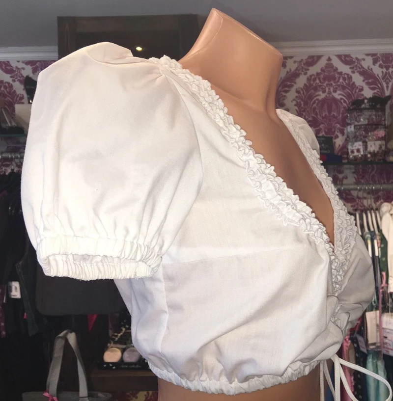 Dirndlbluse Hammerschmid, weiß, kurzarm, V-Ausschnitt, Zugband