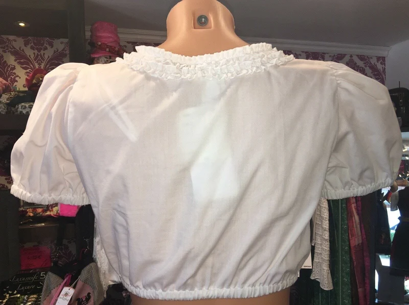 Dirndlbluse Hammerschmid, weiß, kurzarm, V-Ausschnitt, Zugband
