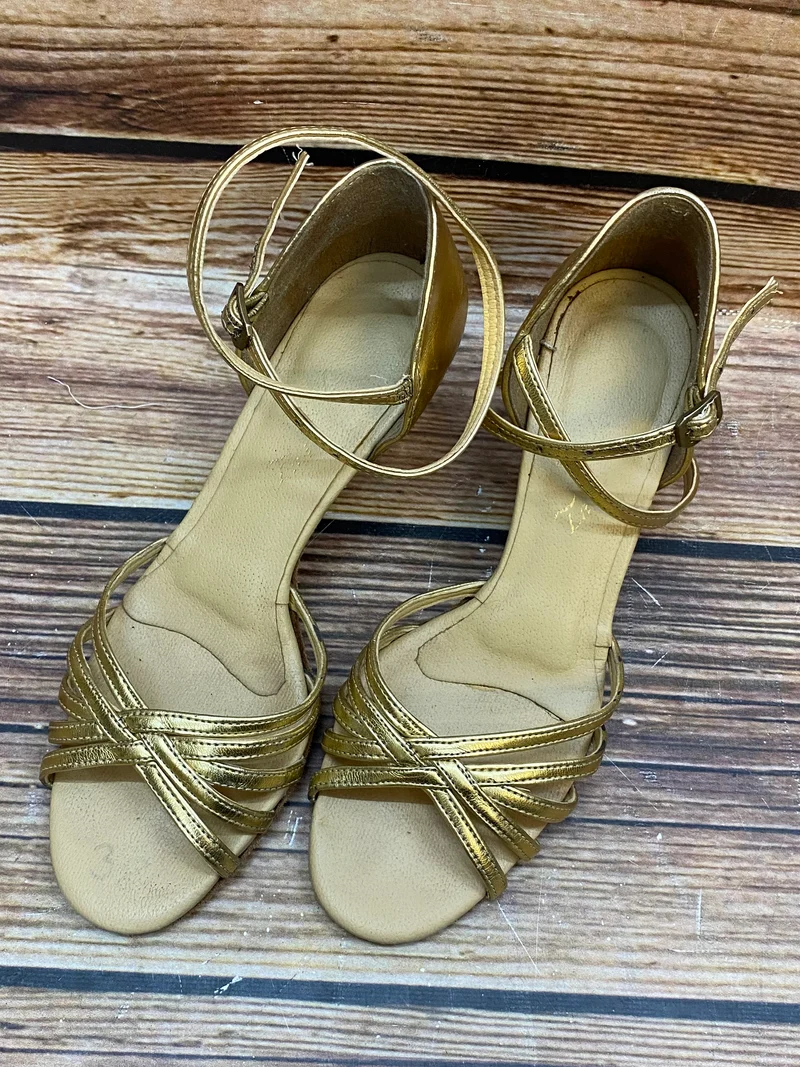 Vintage Goldene Tanzsandalen Damen – Gr. 38 Riemchen