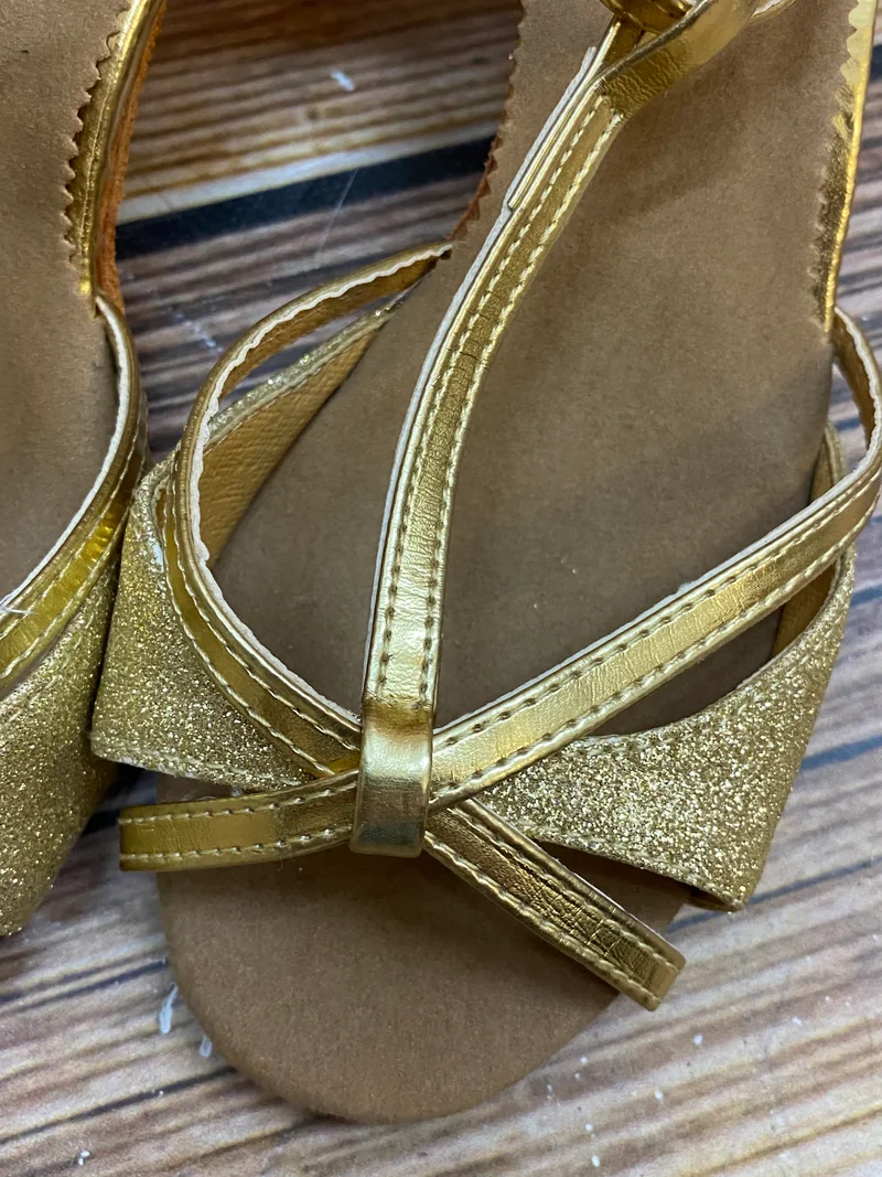 Vintage Goldene Tanzschuhe Damen – Gr. 39 Glitzer Riemchen