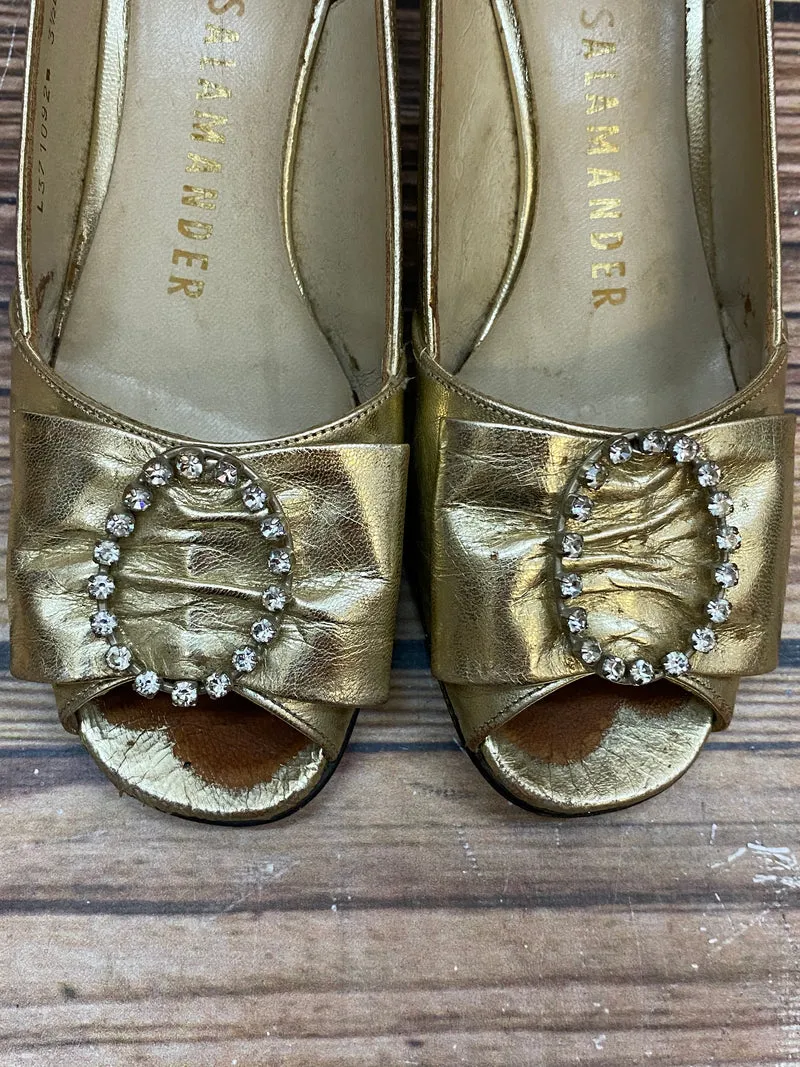 Vintage Slingback Pumps Gold Salamander Gr. 36 – elegante Abendschuhe Peep Toe