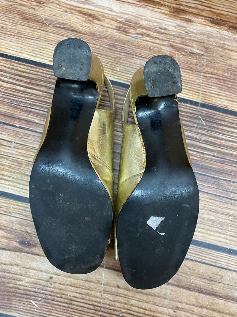 Vintage Slingback Pumps Gold Salamander Gr. 36 – elegante Abendschuhe Peep Toe