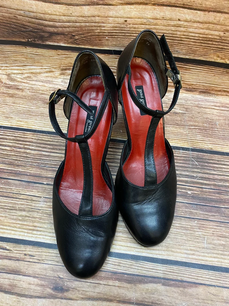 Vintage Paul Green Pumps Schwarz T-Steg Gr. 38 – Elegante Leder Abendschuhe