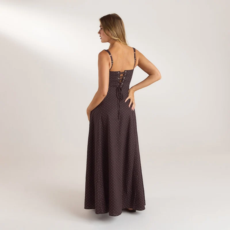 Maxikleid mit Spitzenbesatz - Schokolade mit Punkten