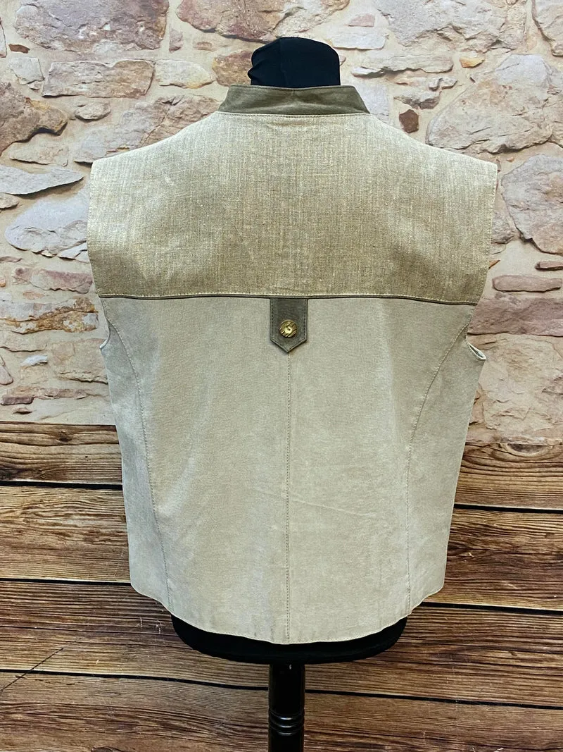 Trachtenweste Leinen Leder beige Vintage mit Stickerei