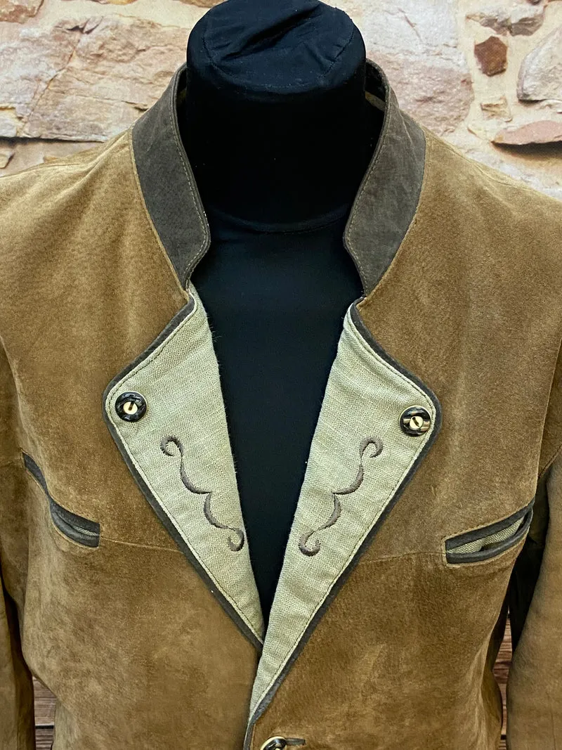 Trachtenjacke Herren Leder braun Vintage mit Stickerei