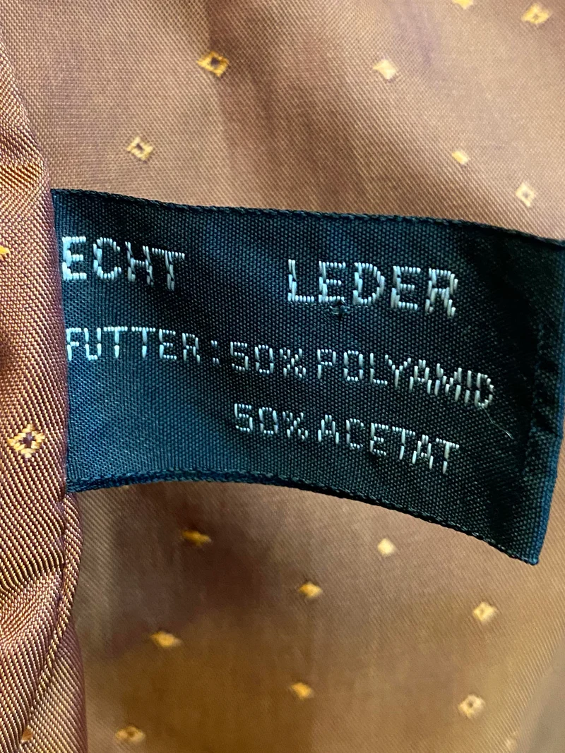 Trachtenjacke Herren Leder braun Vintage mit Stickerei & Hirschhornknöpfen Gr. 50