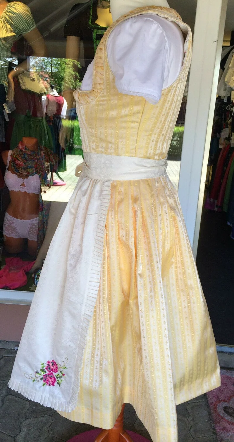 Dirndl Trentini, Hanni, creme, gelb, Midi 60 cm, Brautdirndl, Gr. 36