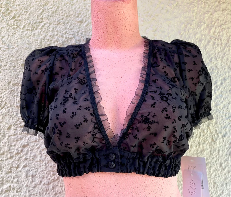 Dirndlbluse Sportalm, Klara, schwarz, kurzarm, V- Ausschnitt, Gr. 40