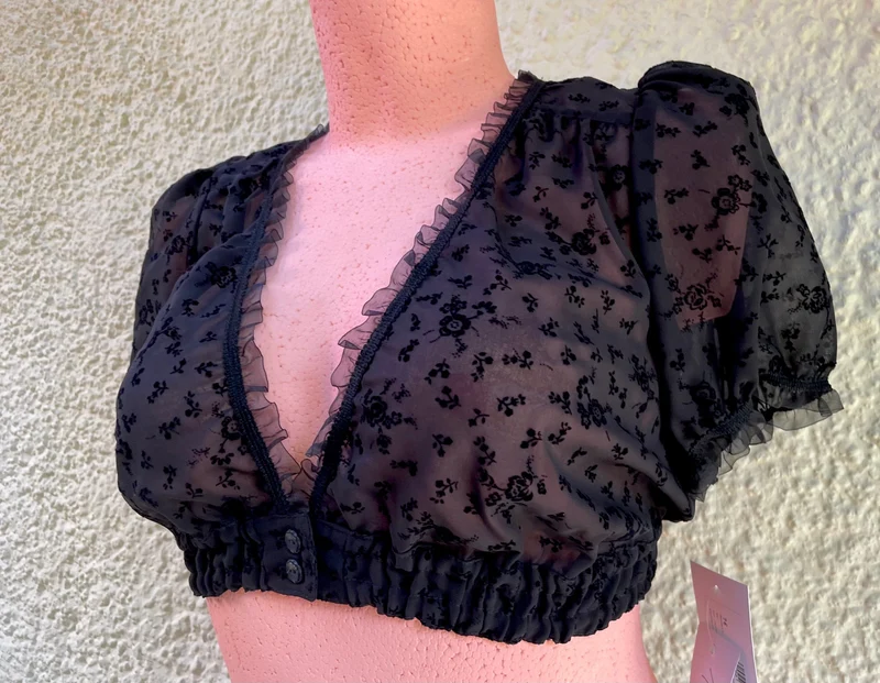 Dirndlbluse Sportalm, Klara, schwarz, kurzarm, V- Ausschnitt, Gr. 40