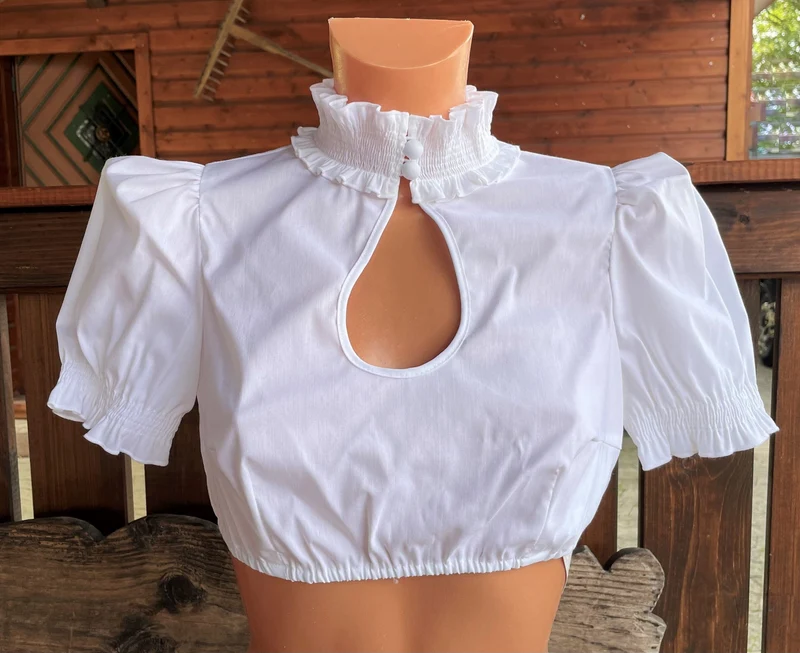 Dirndlbluse Sportalm, Doreen, weiß, kurzarm, hochgeschlossen, Gr. 32