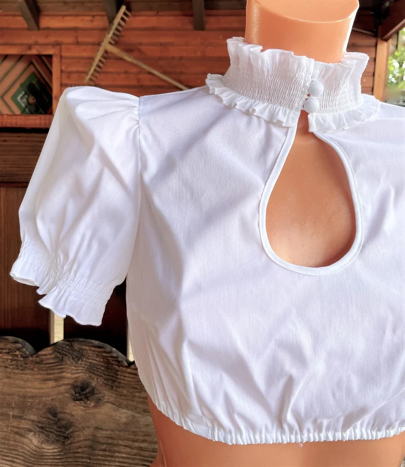 Dirndlbluse Sportalm, Doreen, weiß, kurzarm, hochgeschlossen, Gr. 32