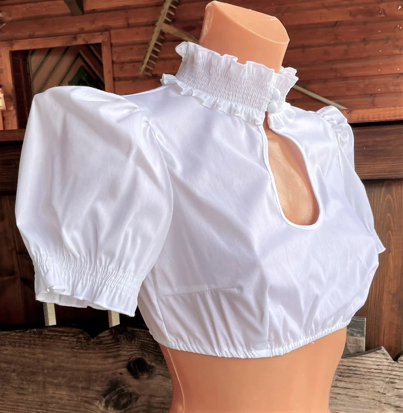 Dirndlbluse Sportalm, Doreen, weiß, kurzarm, hochgeschlossen, Gr. 32