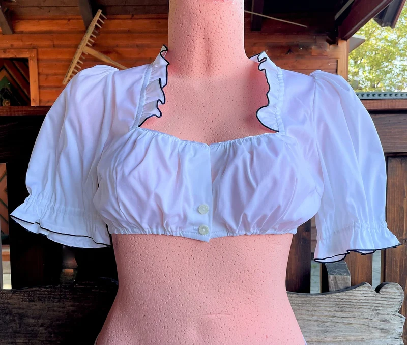 Dirndlbluse Sportalm, Gerti blau, weiß, halbarm, Knöpfe