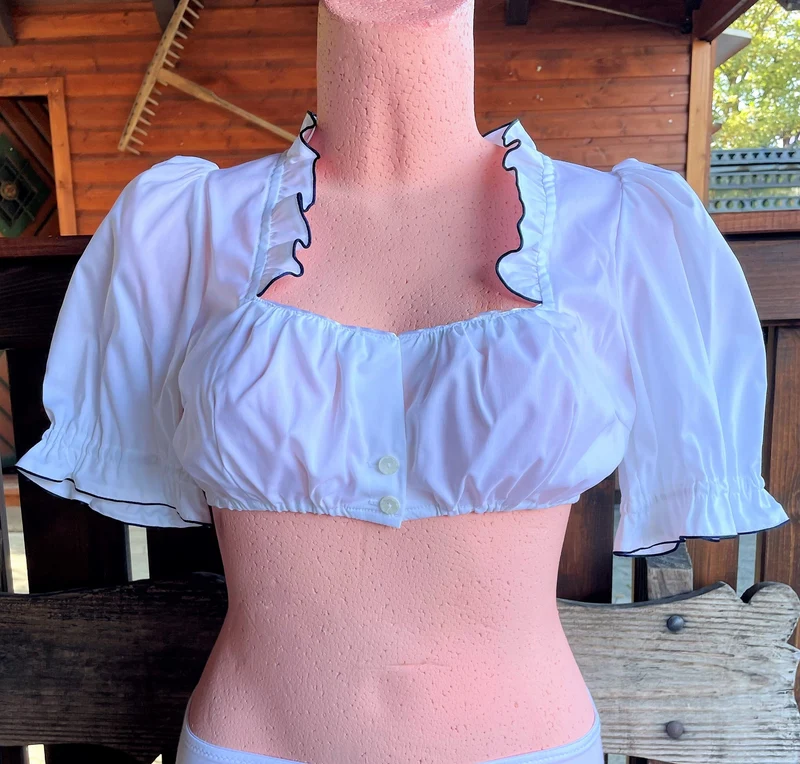 Dirndlbluse Sportalm, Gerti blau, weiß, halbarm, Knöpfe