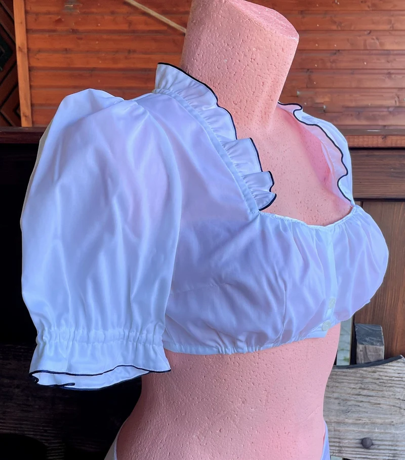 Dirndlbluse Sportalm, Gerti blau, weiß, halbarm, Knöpfe